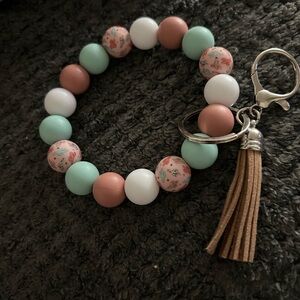 Multicolor cactus Beaded Keychain Bracelet with Tassel